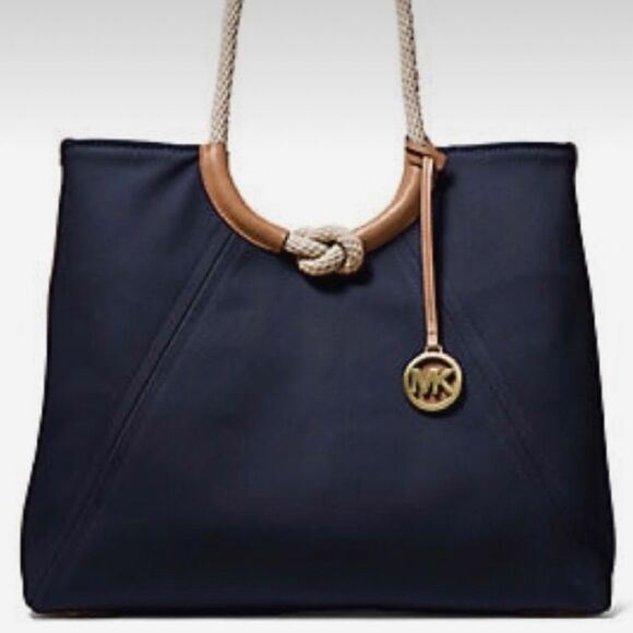 Michael Kors Isla Ring Canvas Shoulder Tote Bag Admiral Blue - Picture 1 of 5